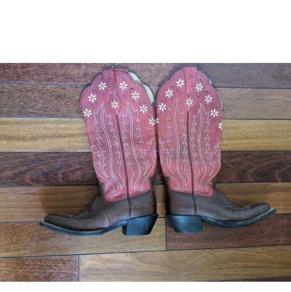 Ariat Women's Cowboy Western Boots Red Leather Floral Embroidered Square Toe 6B - Picture 4 of 15